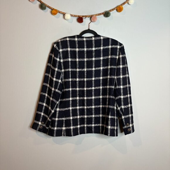 Vintage ELPIDA navy blue and white window pane grid wool blend blazer jacket - Picture 6 of 6